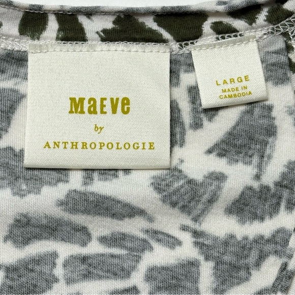 Anthropologie Maeve Catie Ruffle Sleeve Top Size L Large V-Neck Green Motif - Picture 10 of 13